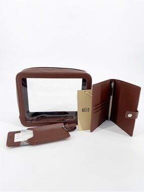 NWT Beis 3 Piece Set Passport Luggage Tag Travel Bag Set Maple